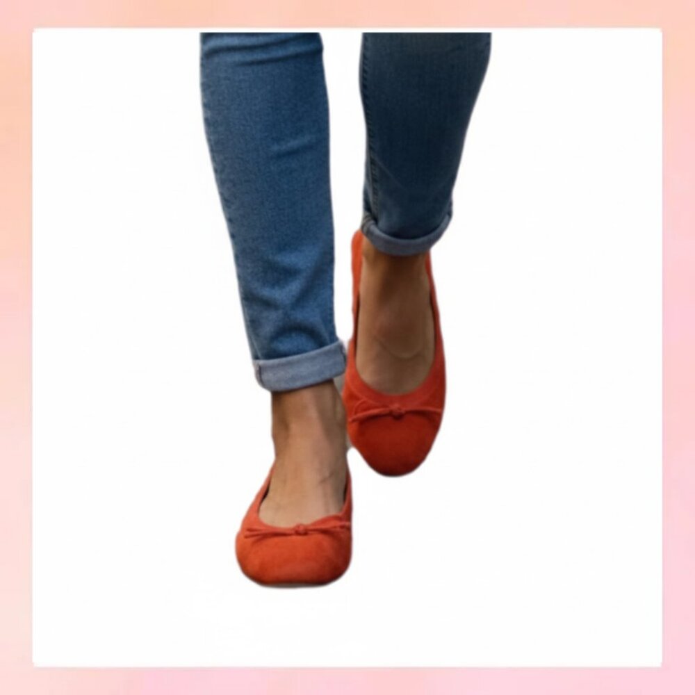 Kelly & Katie Perri Coral Orange Suede Ballet Flats Size 7M